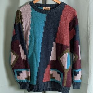 Vintage 80s Genuine Peruvian 100% Alpaca Sweater Women's L/XL Men's M Aztec EUC